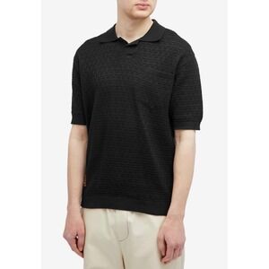 Percival Mens Size XL Blackjack Negroni Knitted Polo Black Organic Cotton